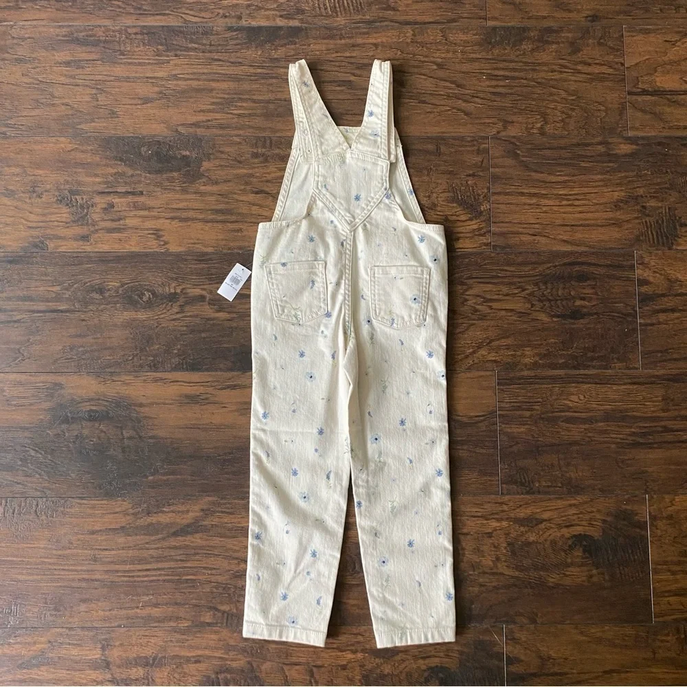 Old Navy Kids Overalls, White with Blue Flowers, Size 5T